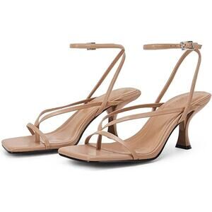 PiePieBuy Womens Size 7.5 Tan Ankle Strap Lace Up 3" Heel Thong Sandal Shoes